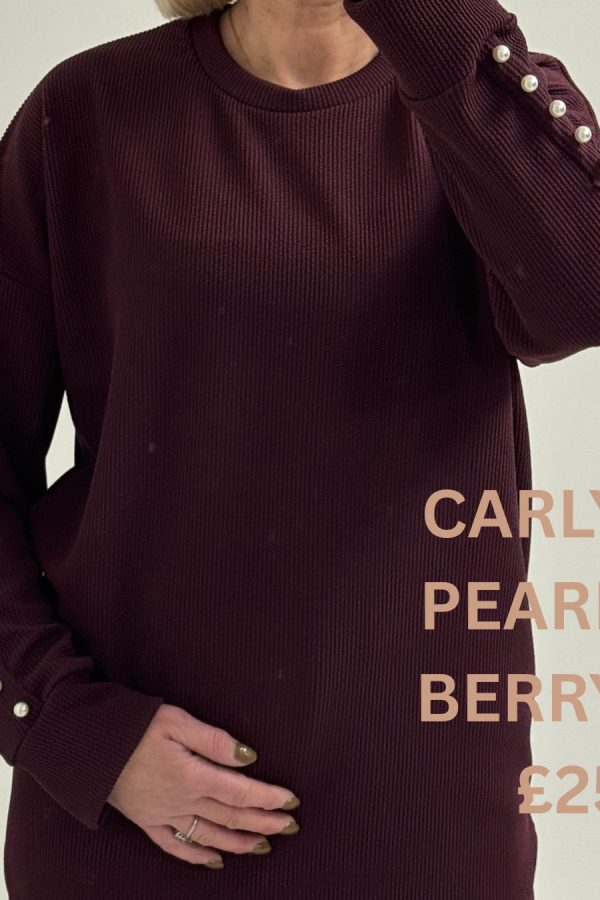 CARLY long sleeve set with PEARL detail - BERRY