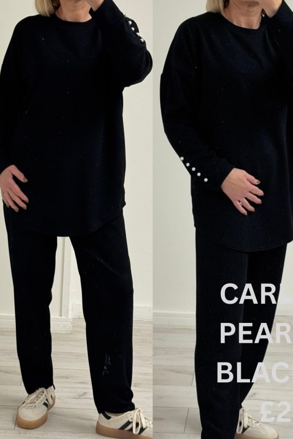 CARLY long sleeve set with PEARL detail - BLACK