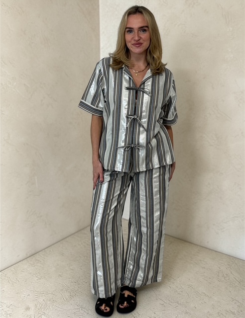 LUCIA tie front SET - silver lurex stripe