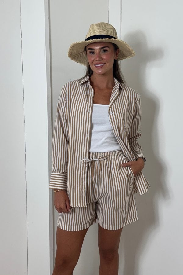 PALM BEACH Shirt and Short set - BROWN STRIPE