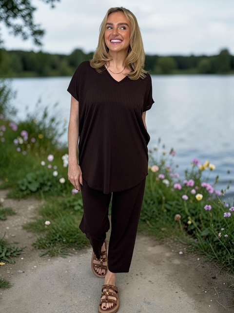 CARLY V Neck Set in BROWN sizes 8 to 24