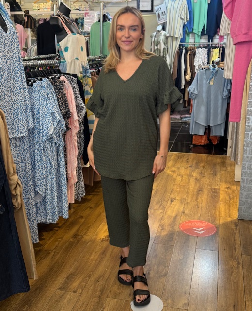 CARLY Frill sleeve - KHAKI