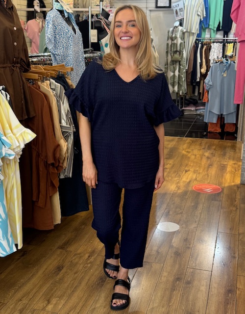 CARLY Frill sleeve - NAVY