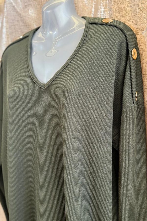 CARLY long sleeve set with gold button detail - KHAKI
