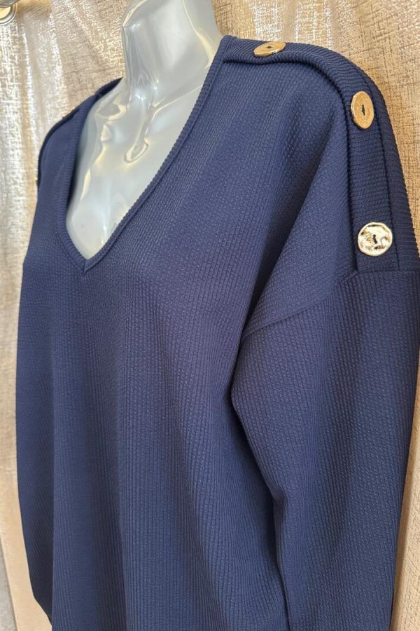 CARLY long sleeve set with gold button detail - NAVY