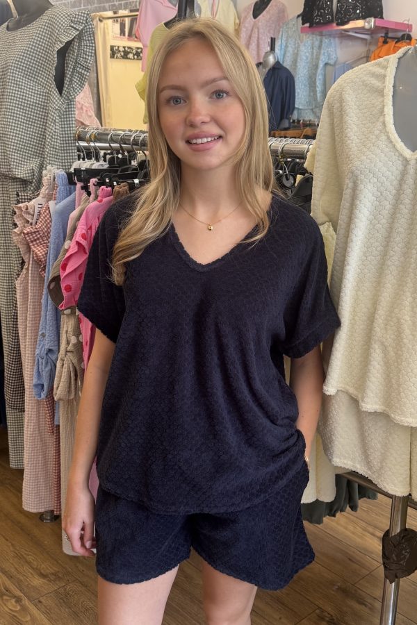 PHOEBE textured towelling short set - NAVY