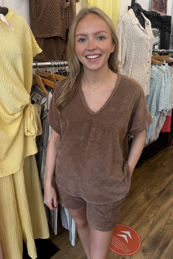 PHOEBE textured towelling short set - MOCHA