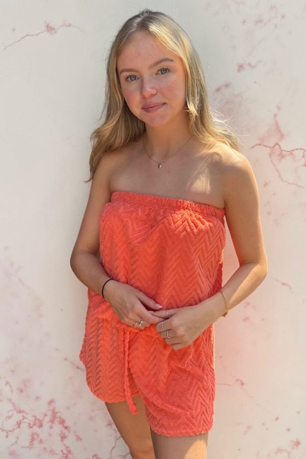 POLLY Luxury towelling playsuit sizes 8 to 20 - CORAL