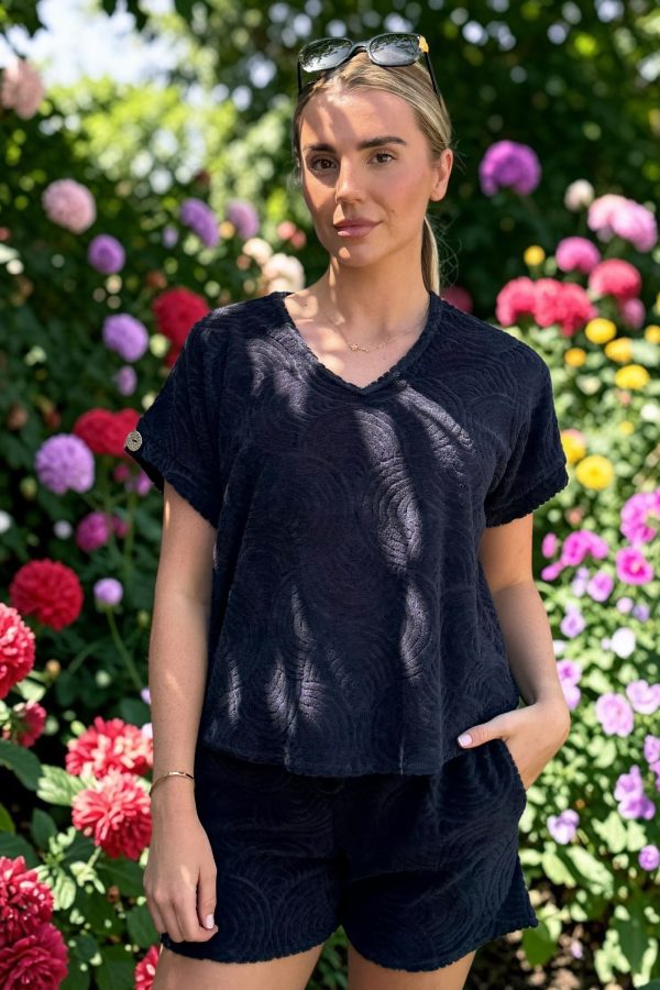 PHOEBE textured towelling short set - NAVY