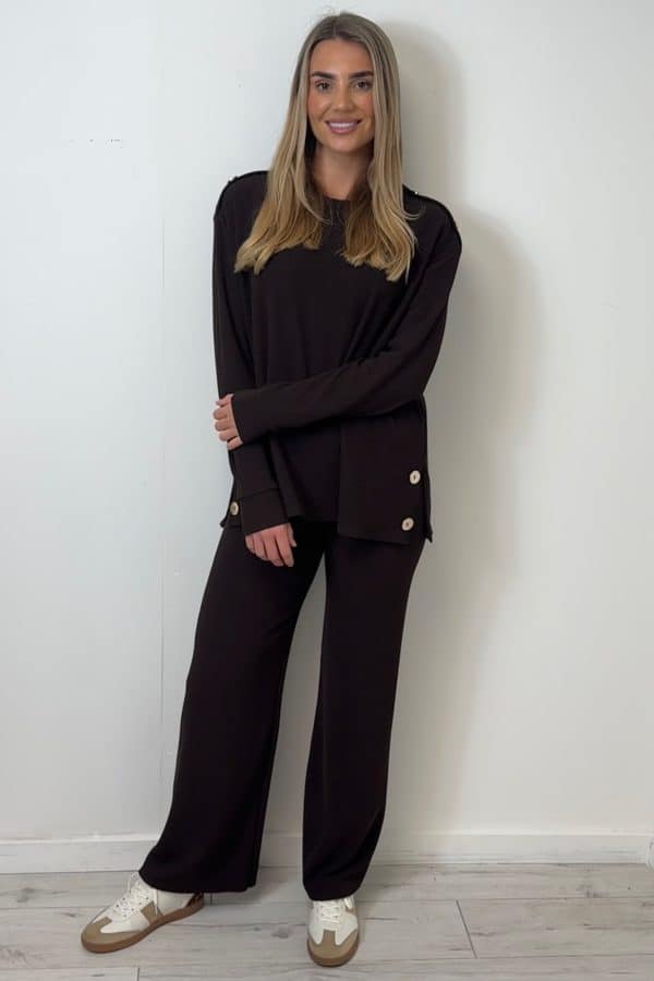 Eliza Set with gold button detail - BROWN