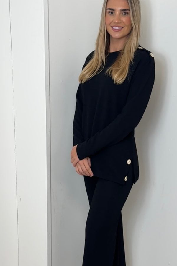 Eliza Set with gold button detail - BLACK