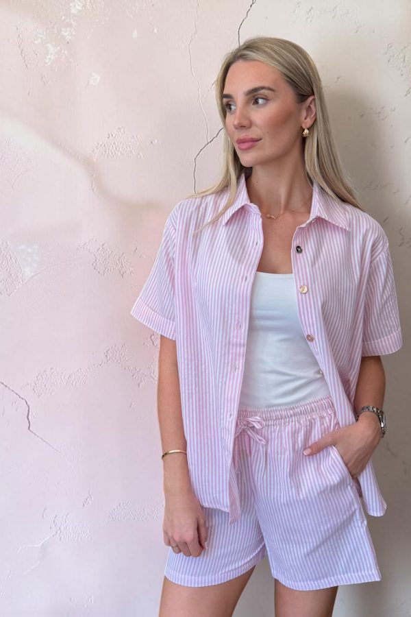 CAPRI STRIPE shirt and short set - PINK