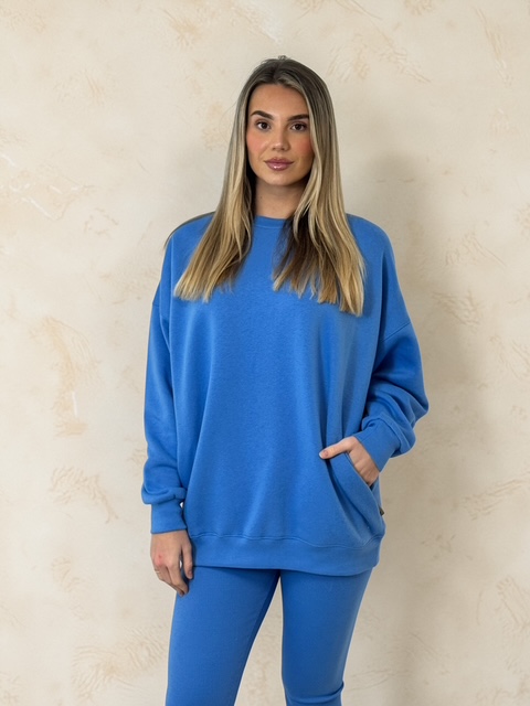 AMBER Crew neck Sweatshirt and Legging Set - POWDER BLUE