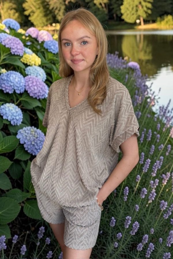 PHOEBE textured towelling short set - SOFT STONE