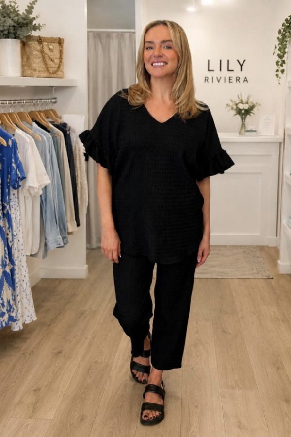 CARLY Frill sleeve - BLACK