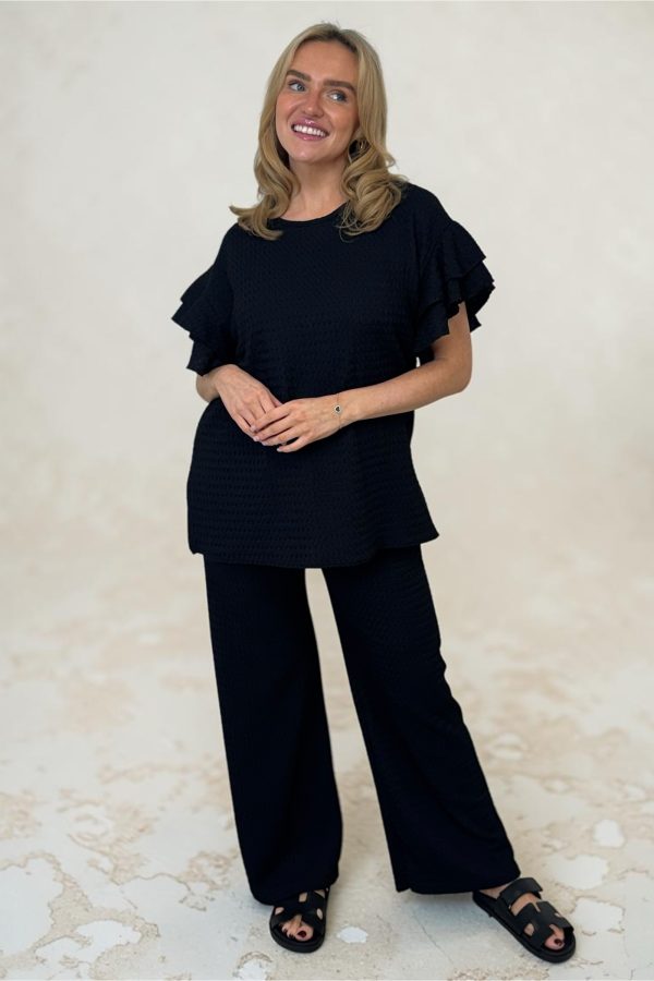 Willow frill sleeve set - BLACK