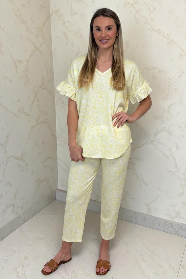 Carly Frill sleeve SET sizes 8 to 20 - Yellow paisley