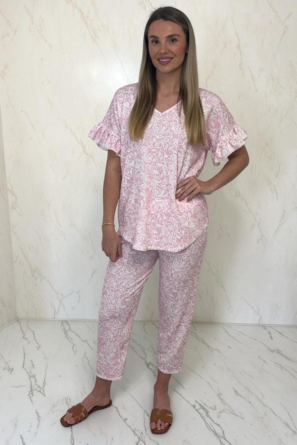 Carly Frill sleeve SET sizes 8 to 20 - Pink Paisley