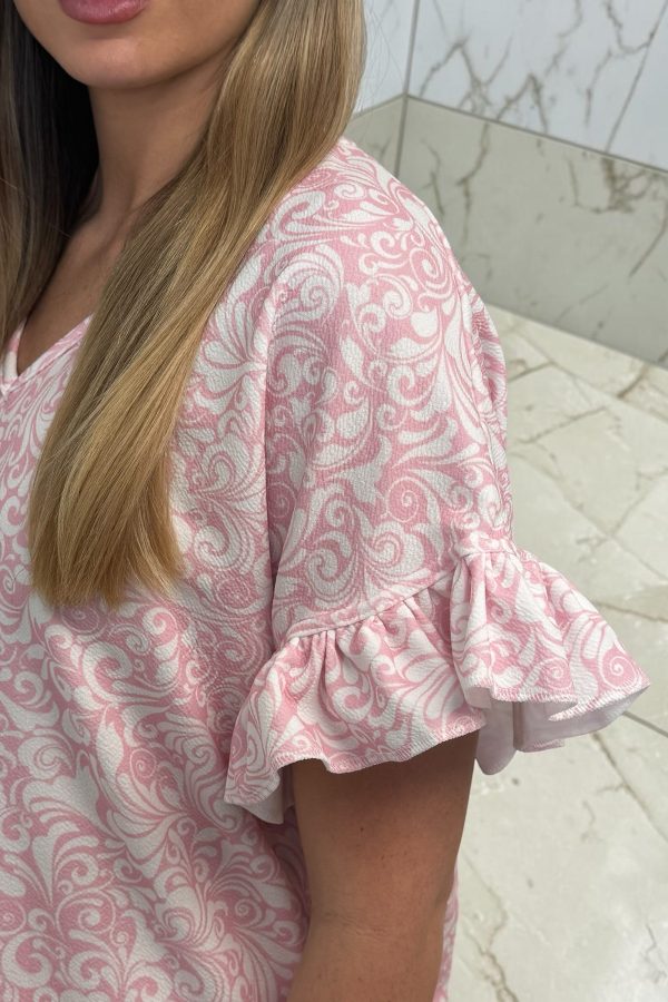 Carly Frill sleeve SET sizes 8 to 20 - Pink Paisley