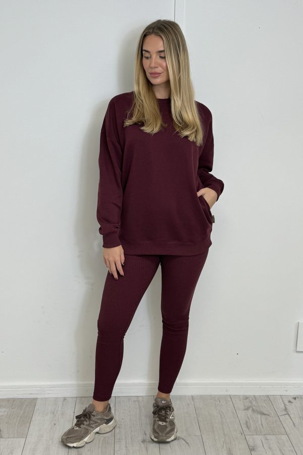 AMBER Crew neck Sweatshirt and Legging Set - BERRY sizes 8 to 22