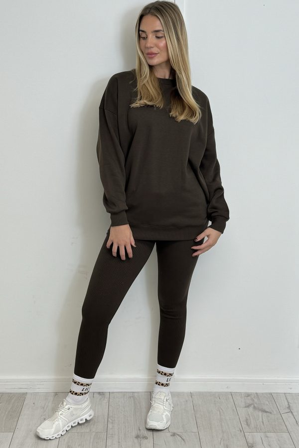 AMBER Crew neck Sweatshirt and Legging Set - BROWN sizes 8 to 22
