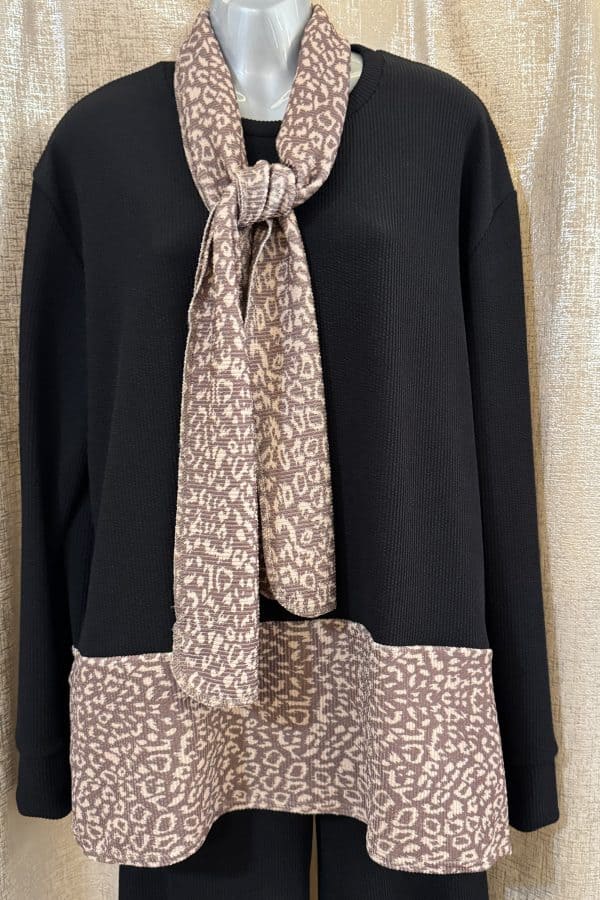 MEGAN scarf set with wide leg trouser - leopard mocha