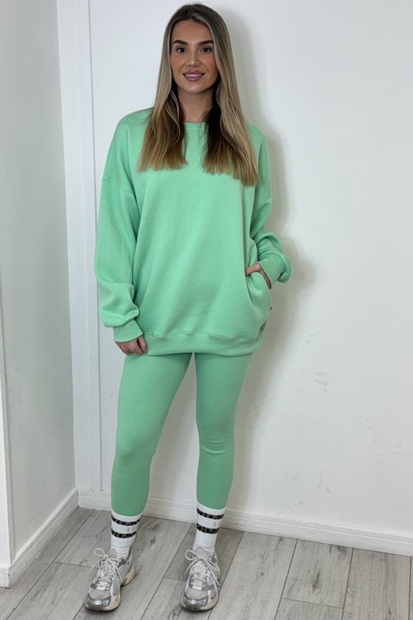 AMBER Crew neck Sweatshirt and Legging Set - FRESH GREEN sizes 8 to 22