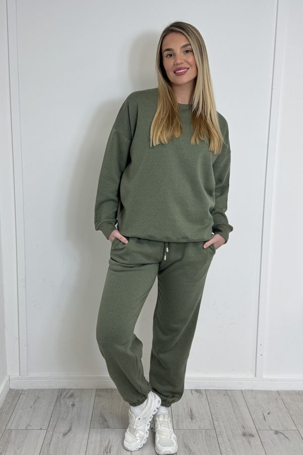 Mia Luxury Crew neck Jogger set sizes 8 to 20 - SOFT KHAKI